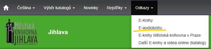 PrtSc z webu knihovny_hlavní menu_kde najdeme e-audioknihy
